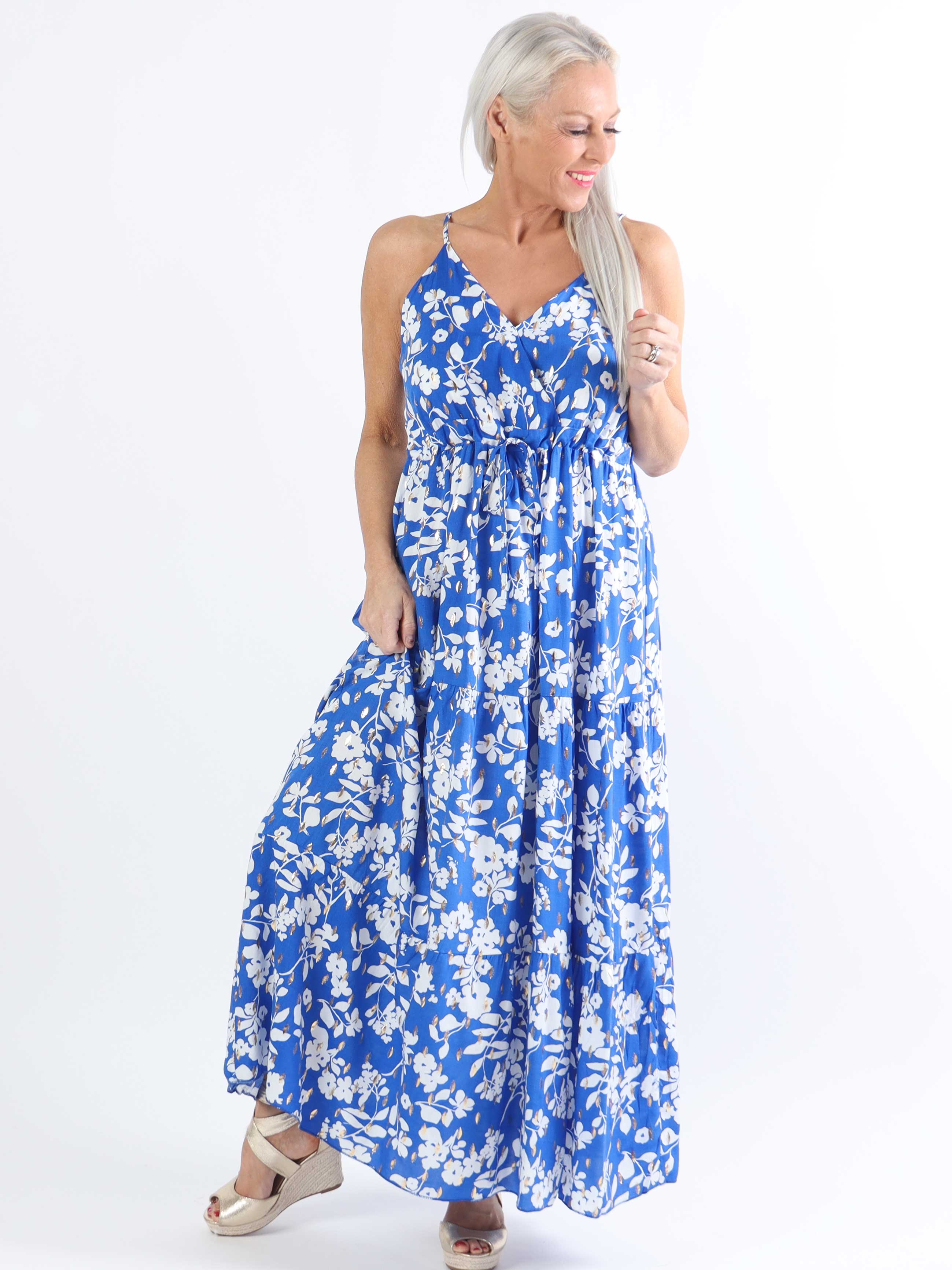 Lucie Flower - Plus size stropkjole i viskose med v-udskæring